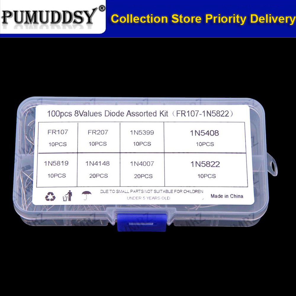 8Values 100 Chiếc Diode Các Loại KIT FR107 FR207 1N5399 1N5408 1N5819 1N4148 1N4007 1N5822 bộ