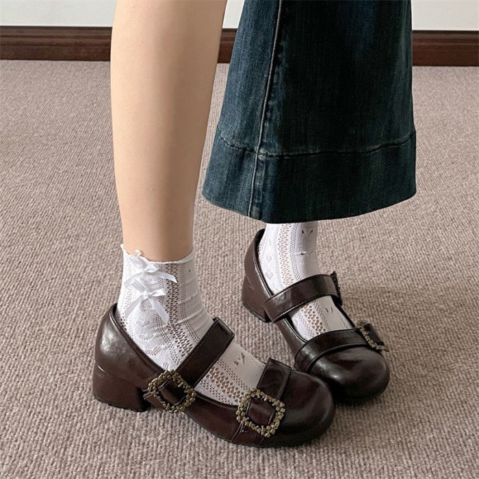 Retro French Style Thick Heel Small Leather Shoes For Women Spring New Style Evening Style Wi