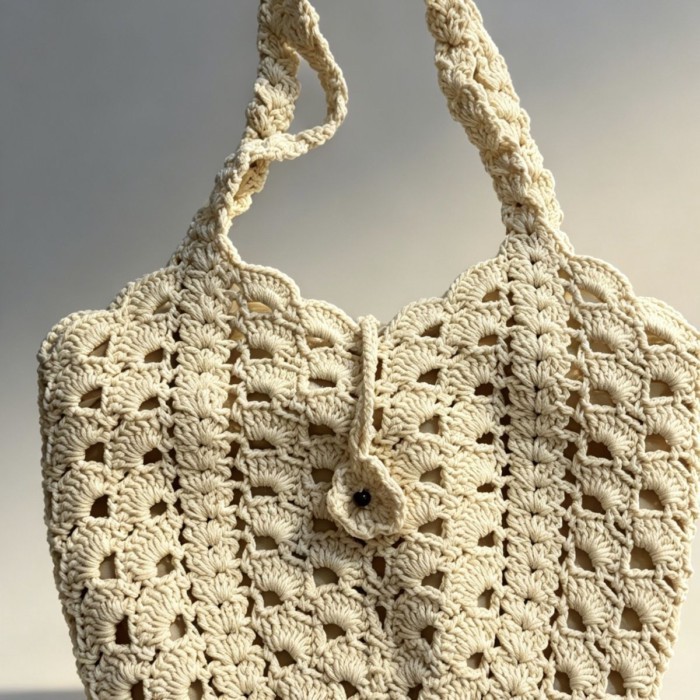 New Summer Style Hollow Cotton Bag, Fashionable Shoulder Portable Beach Vacation Bag, Lazy Style