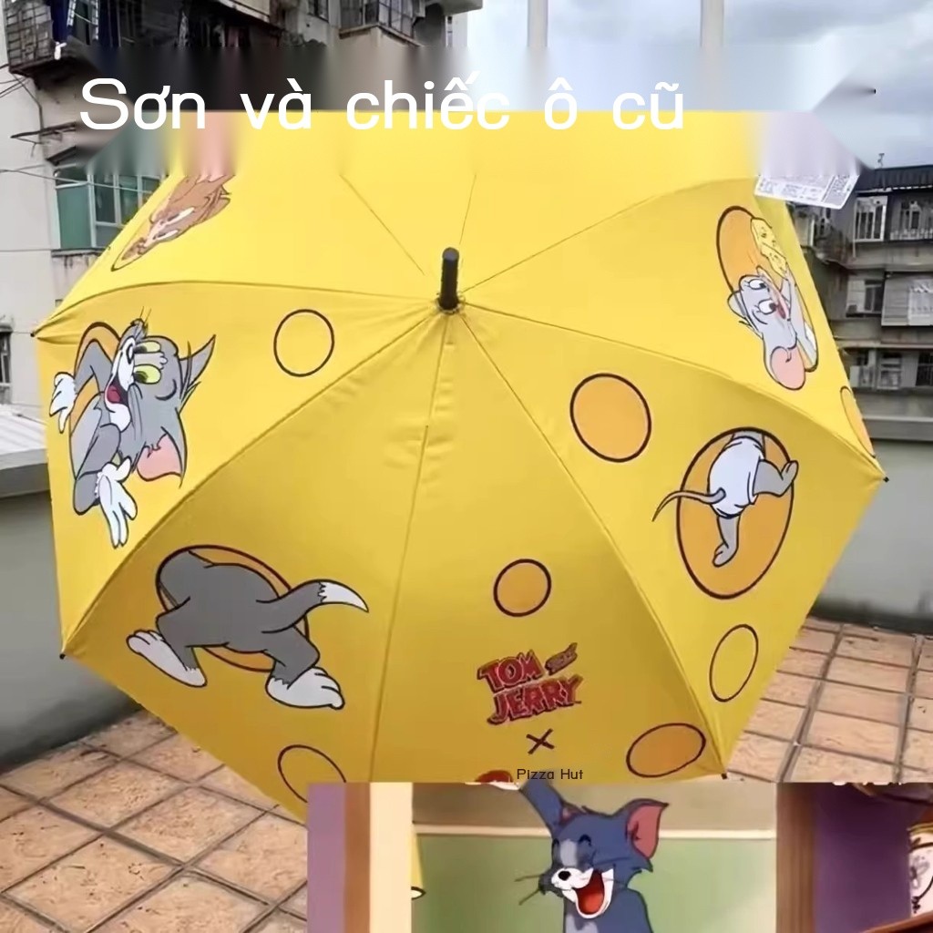 [SALE] Ô dù tay dài hợp tác Pizza Hut Tom Jerry, sử dụng kép nắng và mưa, vinyl chống nắng, quà tặn