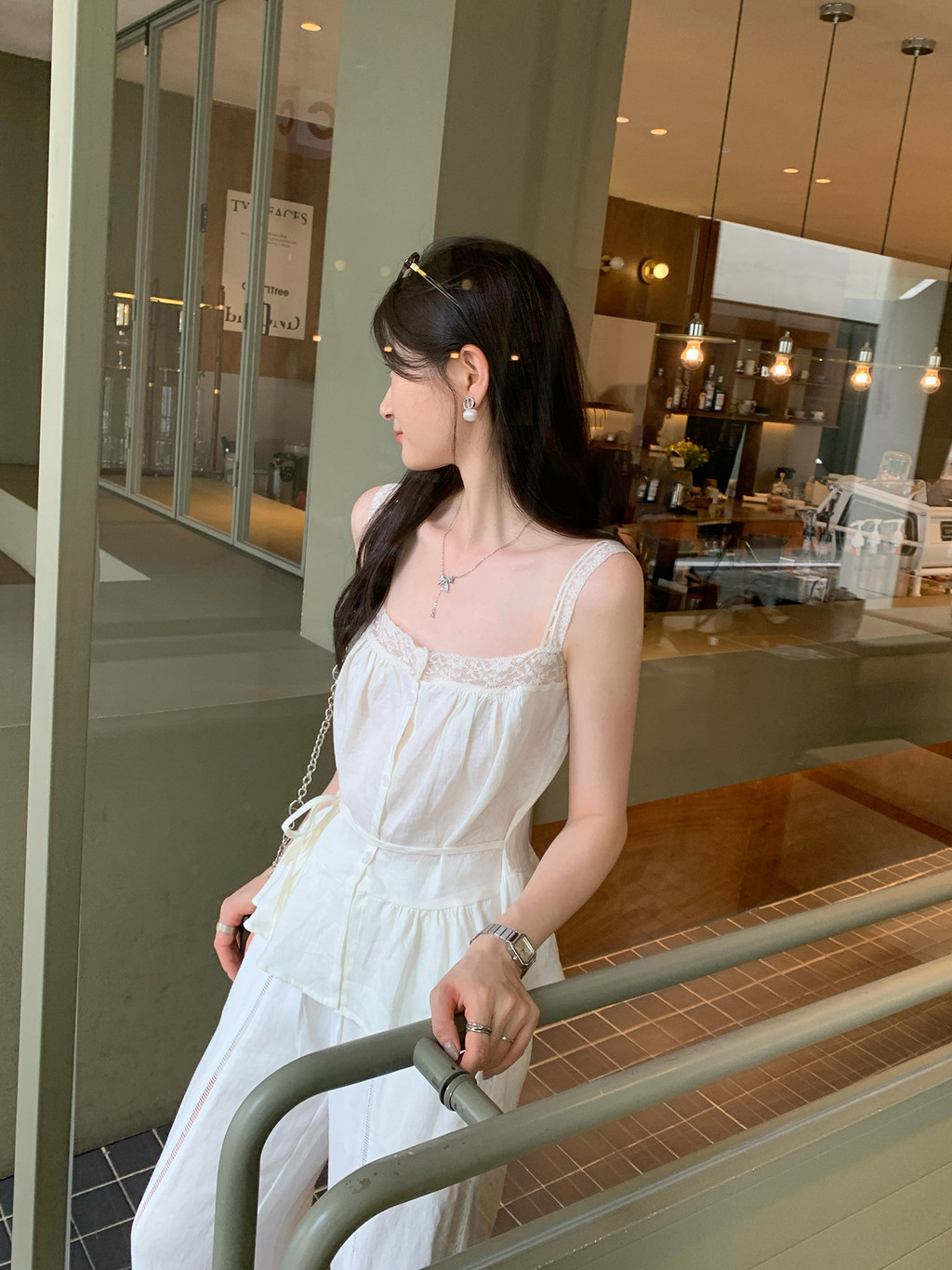 94239 Áo yếm không tay khâu ren ngọt ngào eo hẹp | BigBuy360 - bigbuy360.vn