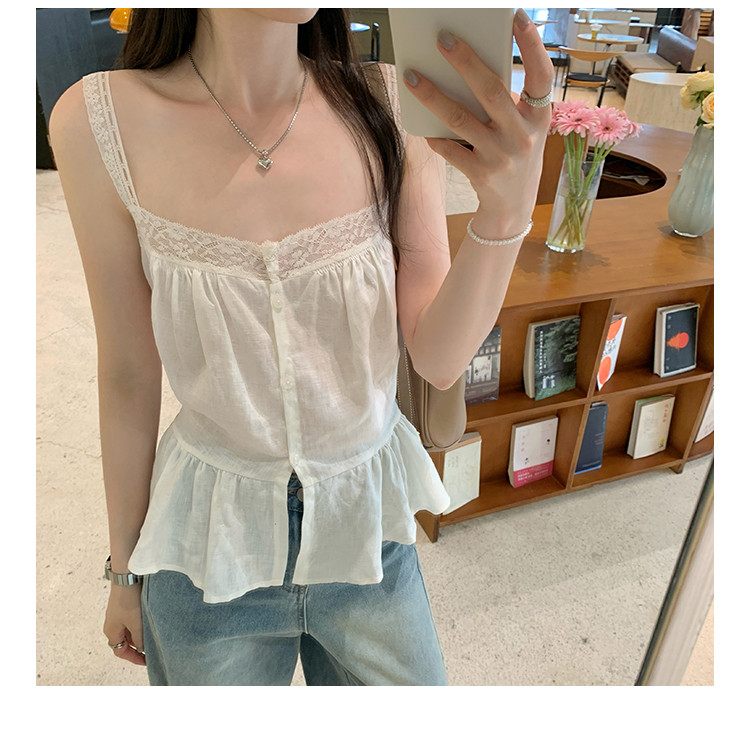 94239 Áo yếm không tay khâu ren ngọt ngào eo hẹp | BigBuy360 - bigbuy360.vn