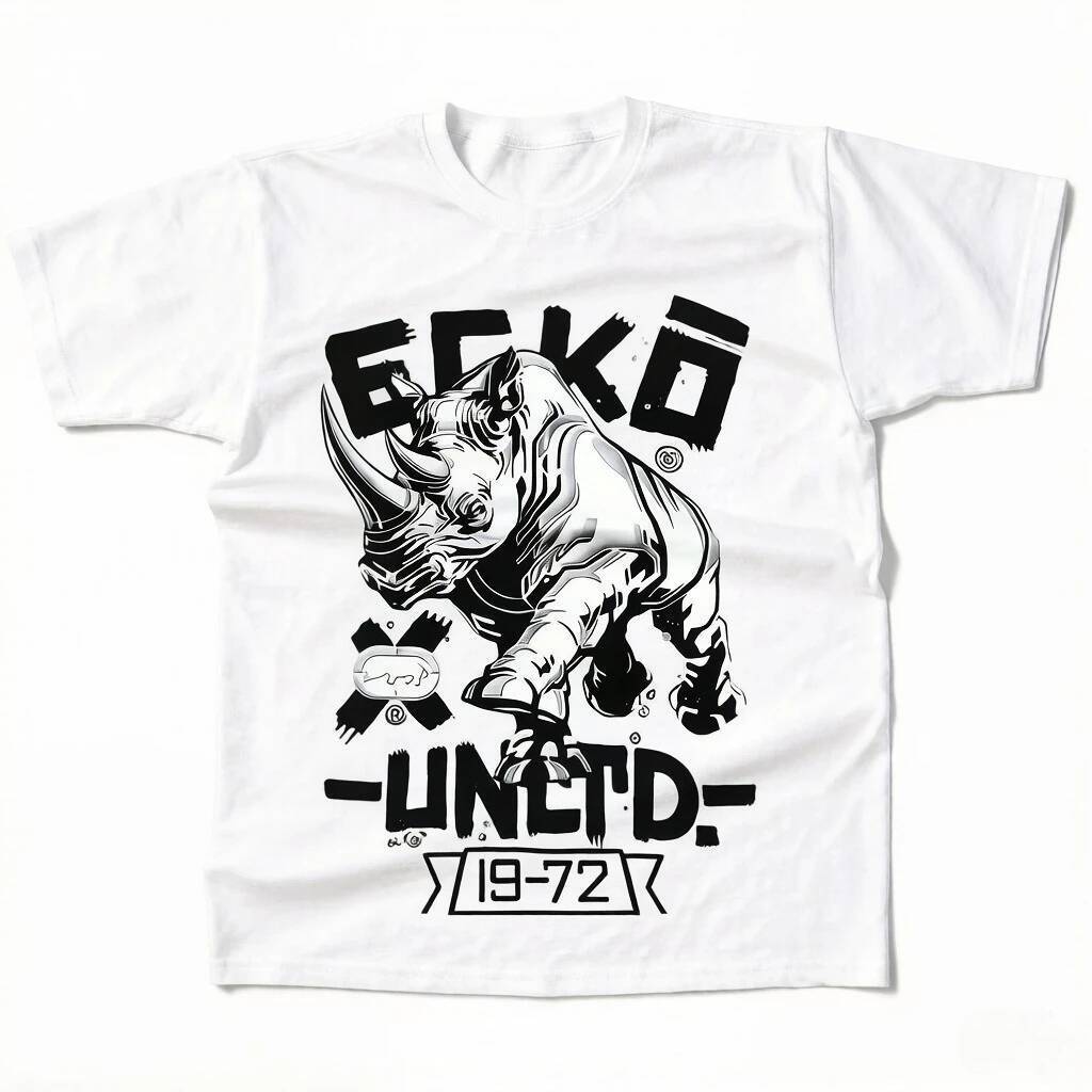 Áo thun họa tiết Ecko Unltd Rhino Unisex thoáng khí màu đen mềm mại với thiết kế màu trắng Classic F