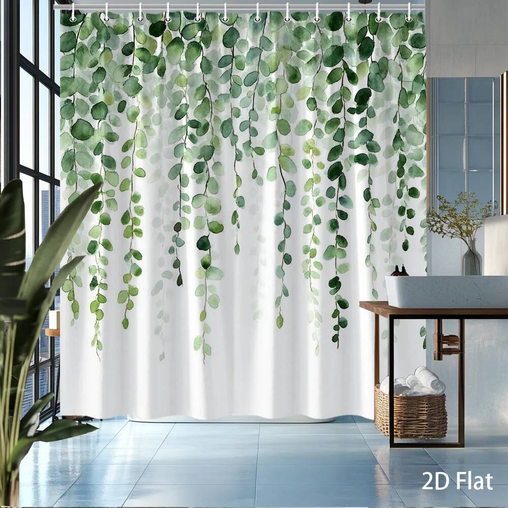 Rèm Tắm Bạch Đàn – Lá Xanh, Polyester Chống Thấm Nước, 72x72 Inch, Trang Trí Phòng Tắm Boho