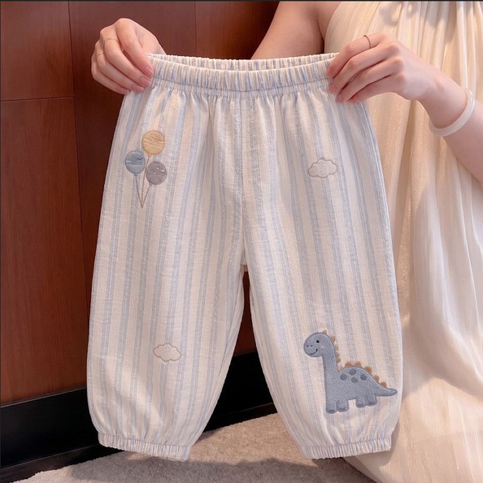 Striped Dinosaur Embroidery Children's Loose Pants Boys Summer Thin Pants Baby Anti-mosquito