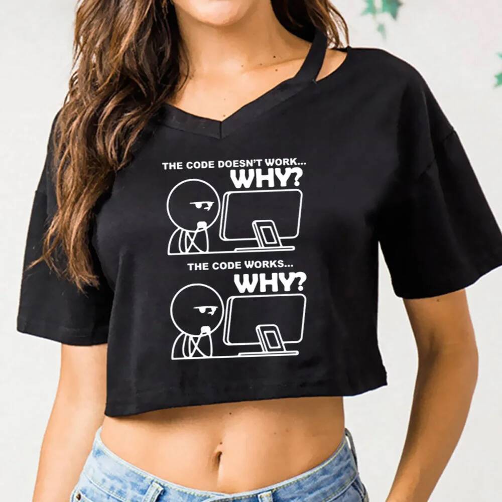 Ngộ nghĩnh Lập Trình viên crop top nữ emo anime thay thế áo thun thay thế nhật bản cổ điển y2k