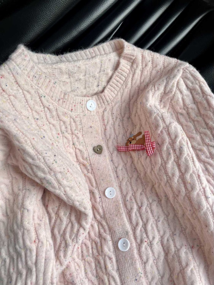 College Style Thin Sweater Coat Sweet And Cute Pink Twist Knitted Cardigan Womens Soft Girl T