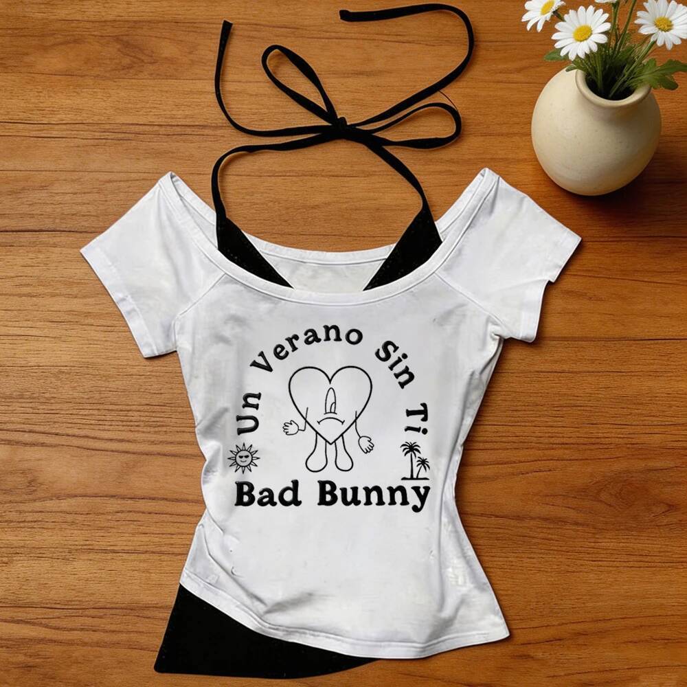 Bad Bunny crop top shoujo tiệc cảnh gyaru áo thun gothic cảnh anime manga jojifuku