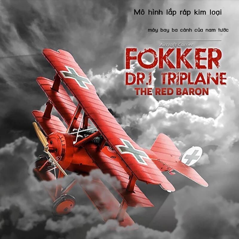 [SẴN-RẺ]  Mô lắp ráp DIY hoàn toàn bằng kim loại, đồ chơi xếp hình 3D, trang trí Fokker Red Baron T