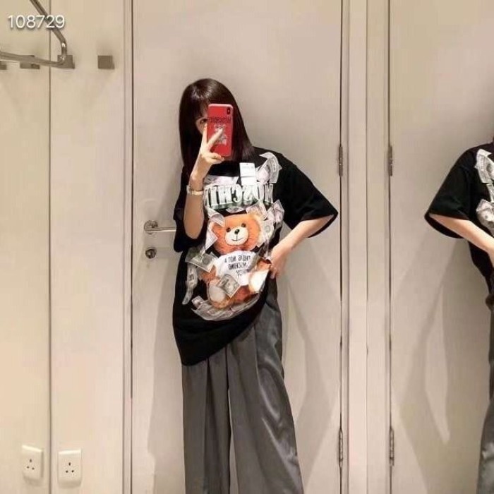 2026 MOSCHINO Mới Moschino Gấu Vàng In Hình Áo Thun Nữ Rời Size Lớn Cặp Đôi Tay Ngắn Nam Hàn Quốc St