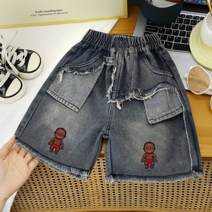 Boys' Denim Shorts, Children's Ripped Trousers, Street Style Summer New Children's Black Baby
