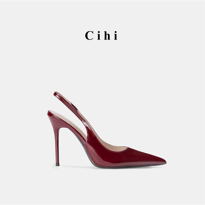 [Cihi]'[Phong cách của Ye Ke] Giày cao gót quai ngang mũi nhọn thủ công, chất liệu da cừu, hoàn thiệ