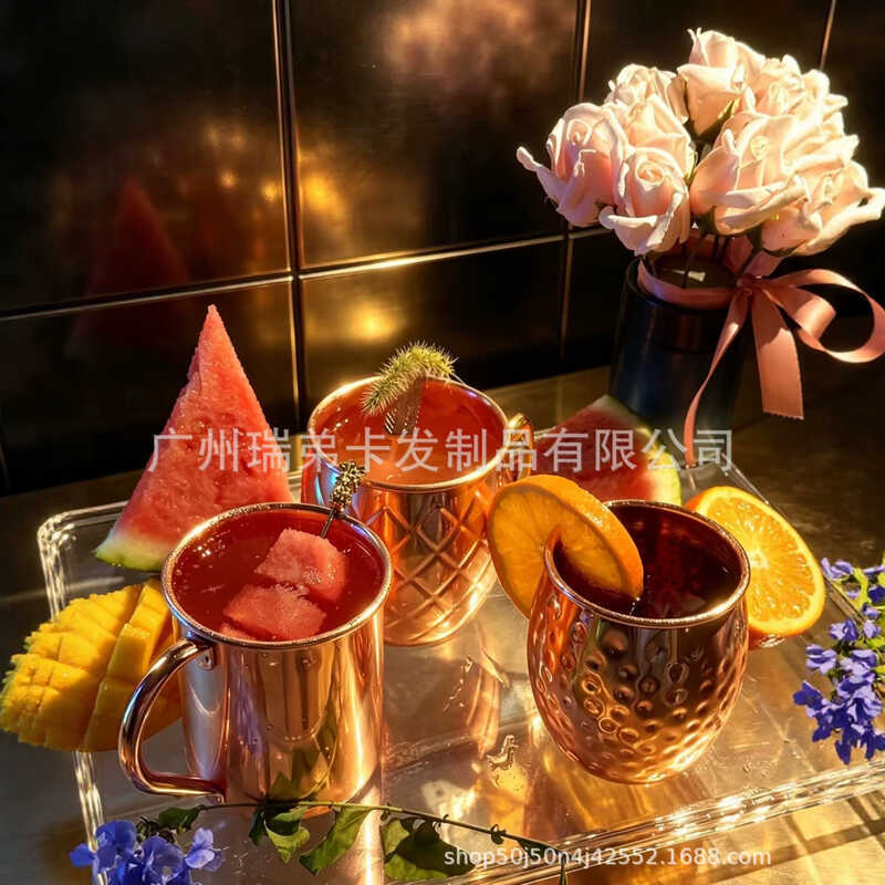 Thép không gỉ 304 Moscow Glass Mule Cup Bên Trong Bên Ngoài Mạ Điện Búa Điểm Kính Trần Thân Kính Coc