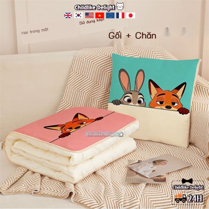 Zootopia Gối Judy Nick Anime Hoạt Hình Đệm Phòng Ngủ Ngủ Trưa Gối Xe Gối Chần Gòn 2 Trong 1
