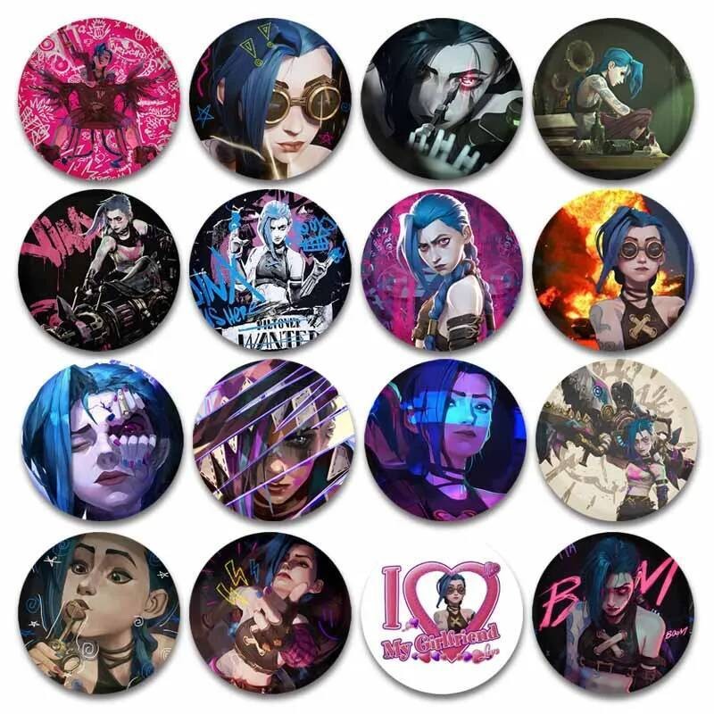 Mới Arcane Jinx 2 Huy Hiệu Hoạt Hình Tròn Runaway Loli Thổ Cẩm Nút Mềm Chân Cho Ba Lô Quần Áo Phụ Ki