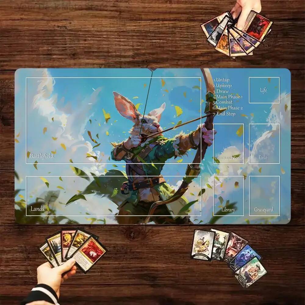 Magic Card Playmat MTG Playmat Thỏ cung thủ Raccoon Chống trượt Khâu cạnh thu thập thảm chơi game ta