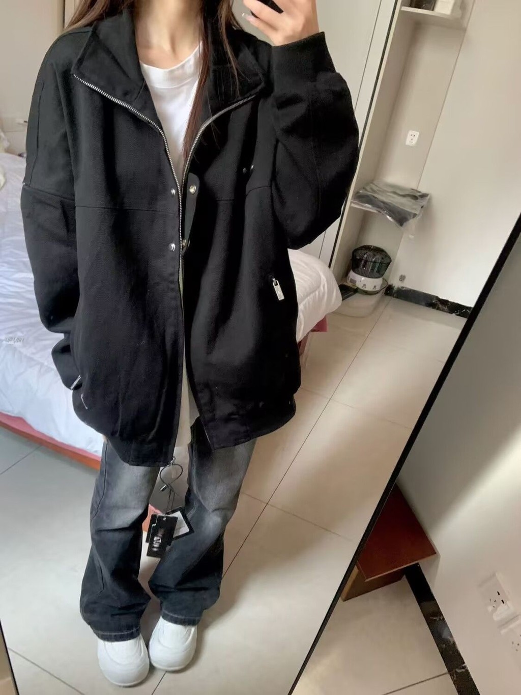 Áo Khoác Nữ Niche Rời Thường Ngày Bomber Áo Khoác Top Mỹ Retro Áo Khoác Đen Nữ 2025 Xuân Thu Ve Áo N