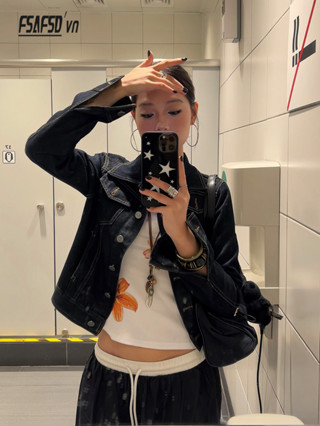  FSAFSD Áo khoác Jean nữ dáng slim-fit ngắn phong cách retro Mỹ cao cấp 