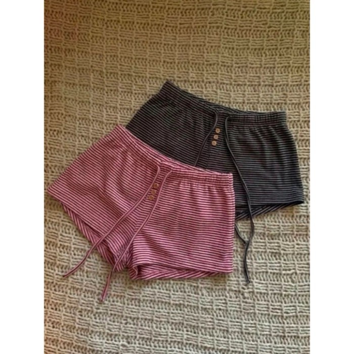 Korean Simple Style Striped Drawstring Pajama Pants For Women, High Waist, Versatile, Casual,