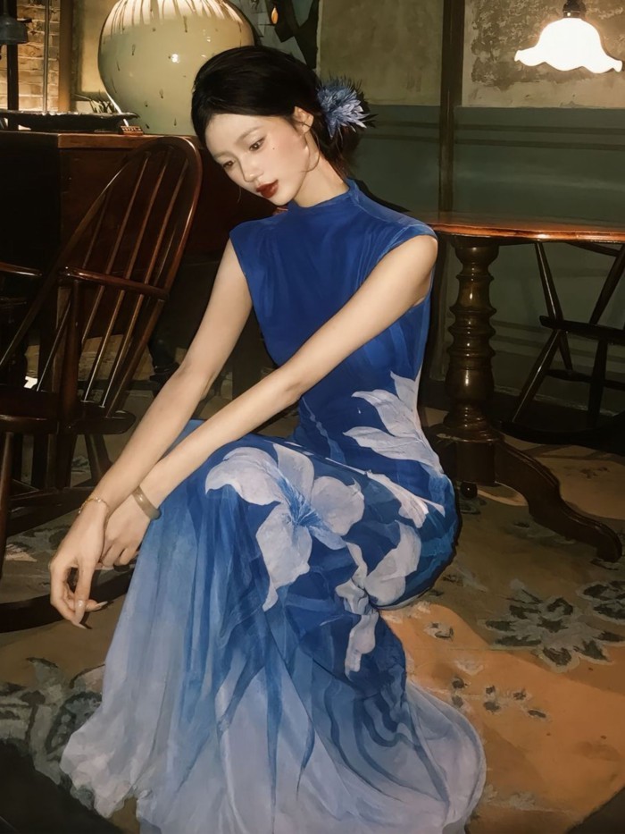 New Chinese Style Dress For Women, High-end Sense, Cool Sense Printing, Improved Cheongsam, Mesh