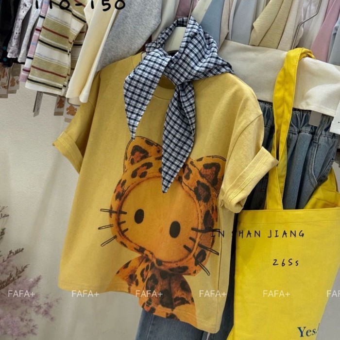 Korean Children's Clothing Girls Short-sleeved T-shirt Korean Version Cartoon Print Versatile