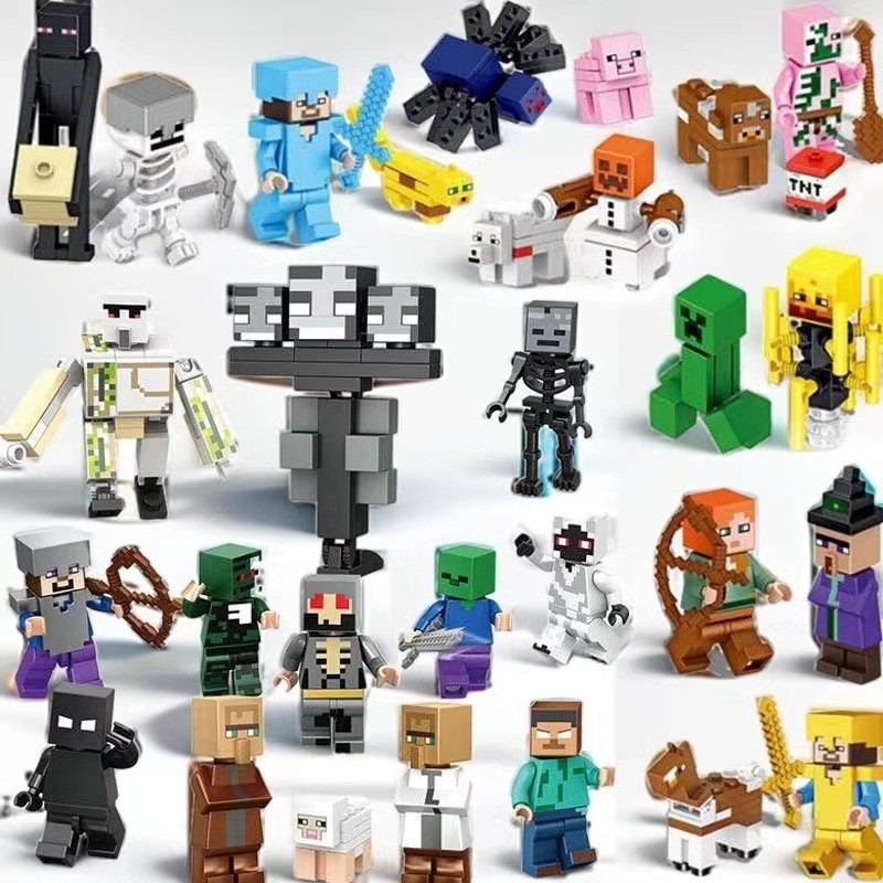 Tương thích với Lego Hạt Nhỏ Minecraft Khối Xây Dựng Minifigures Skeleton Pig Chicken Red Stone Mons