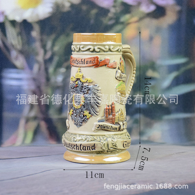 Dập Nổi Ba Chiều Lễ Hội Bia 3D Bia Cốc Gốm Có Nắp Đức Phong Cách Đức Vẽ Bia Rượu Lớn Cốc Bar Mu