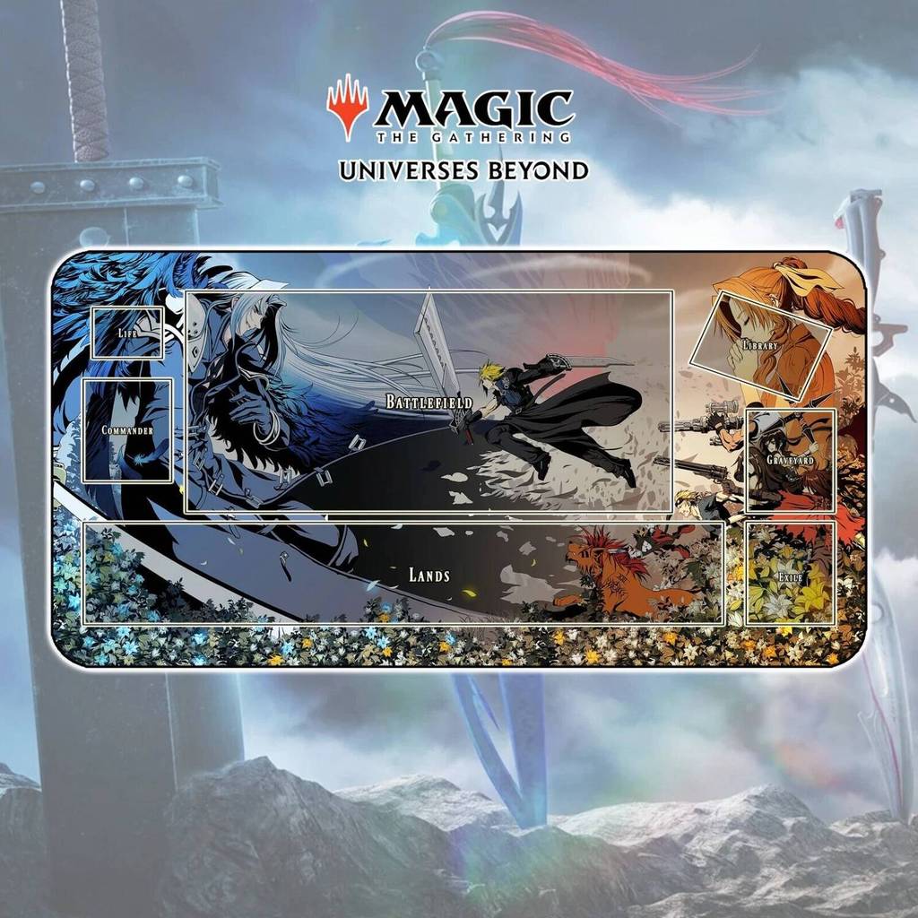 Playmat FF7 Battle - MTG Magic The Gathering x Final Fantasy Anime Battle Card Stitched Edges Mousep