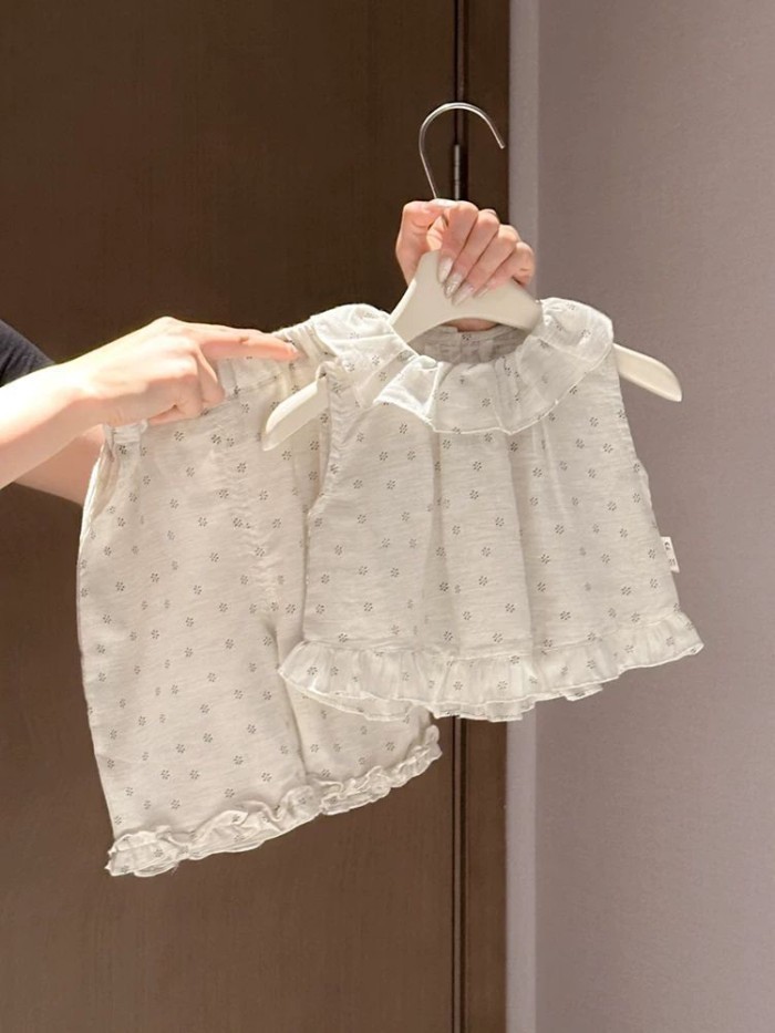 Girls Suit Baby Doll Collar Clothes Children's Clothes Little Girl Floral Two-piece Set