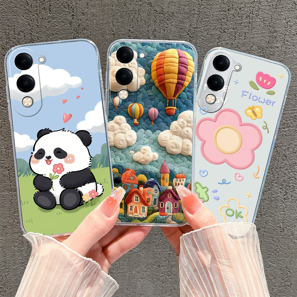 Ốp Lưng Cho Vivo Y04 Y03 Mây Trắng Bóng Gấu Trúc Chống Sốc Chống Bụi Nhẹ Silicon Trong Suốt Vỏ Điện 