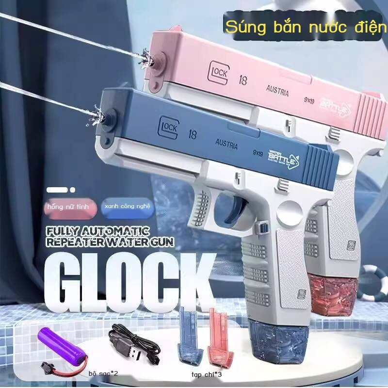 (Mới về) Súng tự động hoàn toàn cho trẻ em, súng phun nước Glock Mini M1911, công nghệ đen, bắn liê