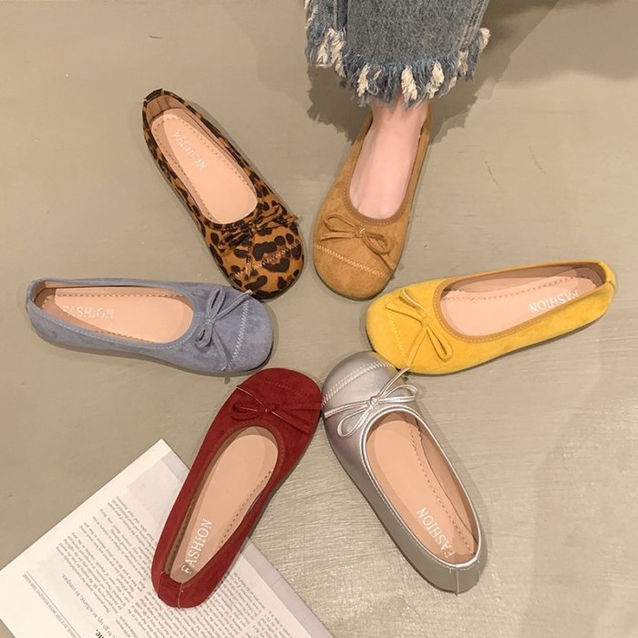 French Flat Shoes For Women Ballet New Bow Shoes Shallow Mouth Spring Gentle Red Evening Shoes