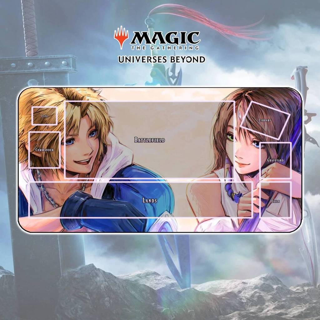 Playmat Yuna & Tidus - MTG Magic The Gathering x Final Fantasy Anime Battle Card Stitched Edges Mous