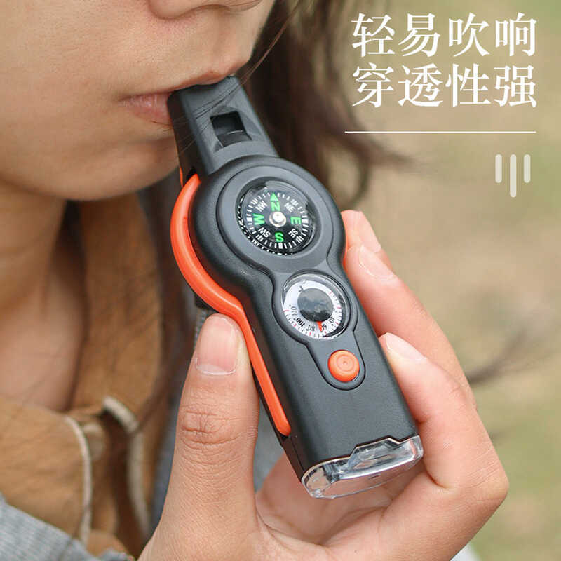 Nhiệt kế Phản xạ Còi đa chức năng 7 trong 1 Còi sinh tồn ngoài trời Còi 7 trong 1