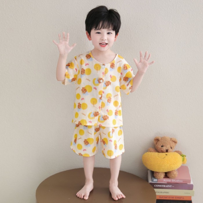 Boys Pajamas Summer Thin Short Sleeve Shorts Gauze Cotton Boy Baby Home Clothing Set New Summ