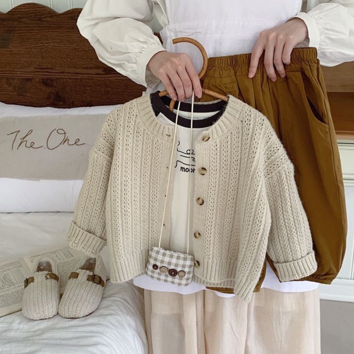 Children's Clothing Sweater Jacket Children's Sweater Cardigan Sweater Girl's Top Beige Jacke