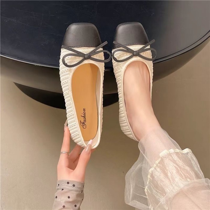 Flat Small Fragrant Style Grandma Shoes Apricot Color Single Shoes Women's Shoes New Spring Blac