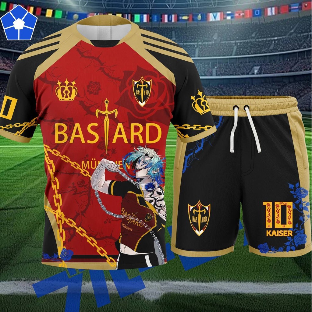 Áo Thun và Quần Short Nam Bộ cosplay Michael Kaiser với họa tiết Replica Blue Lock Bastard München a