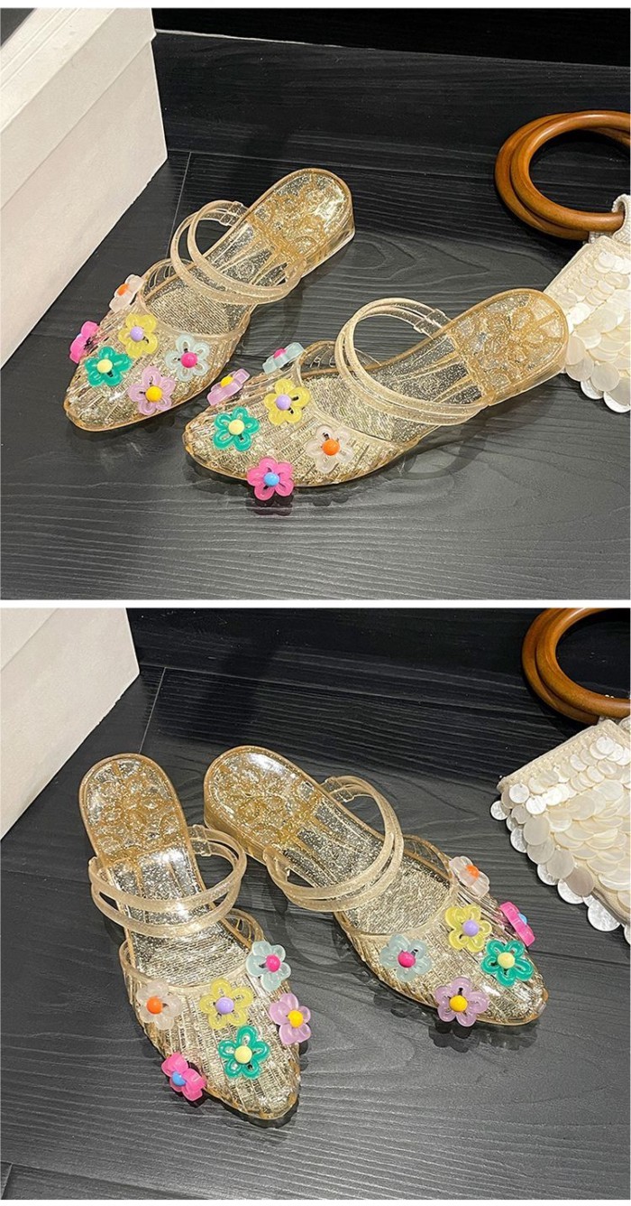 Internet Celebrity Womens Crystal Sandals With Toe Caps, Fashionable Summer New Jelly Shoes With