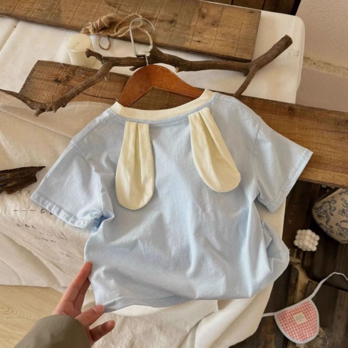 Korean Children's Summer T-shirt For Girls, New Fashionable Three-dimensional Bunny Ears Cart
