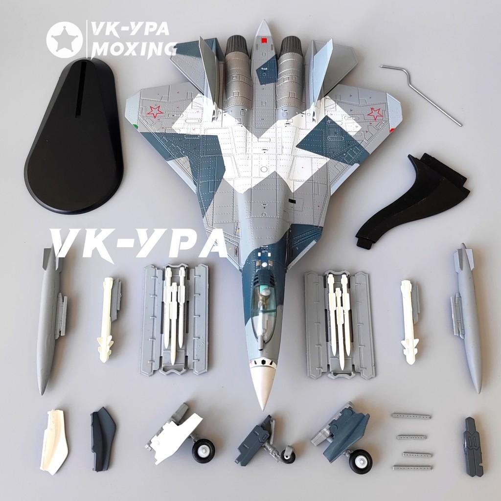 ( Sẵn) 1:100 Su-57 Máy chiến đấu tàng sơn tách rời Mô hình máy bay Nga SU57VK Sản phẩm hoàn thiện m