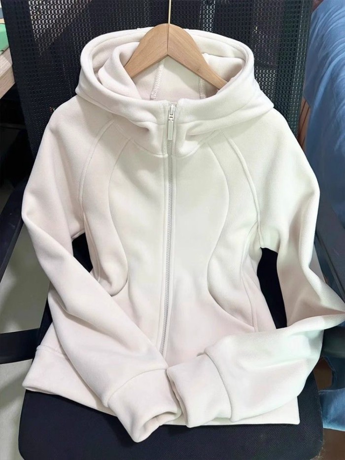 Korean Style Zipper Sweatshirt Sports Coat For Women American Style Lazy Thickened Hooded Car
