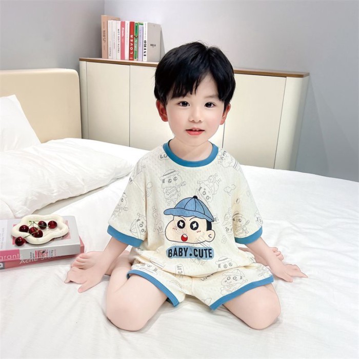 New Short-sleeved Suit Summer Boys Ice Silk Baby Boy Children Cartoon Thin Pajamas Home Cloth