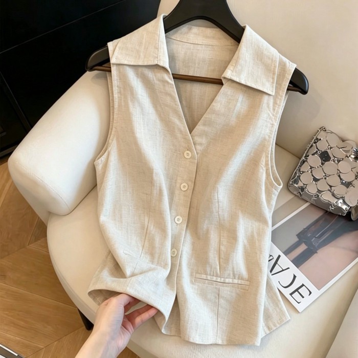 High-end Retro Sleeveless Lapel Vest For Women, Korean Style, Loose, Casual, Versatile And Be