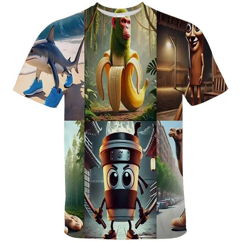 Mới Br Patapim Áo Ngộ nghĩnh Ý Brainrot Meme Graphic Áo Thun 2025 Mùa Hè Trẻ Em Bé Trai Dạo Phố Bagg