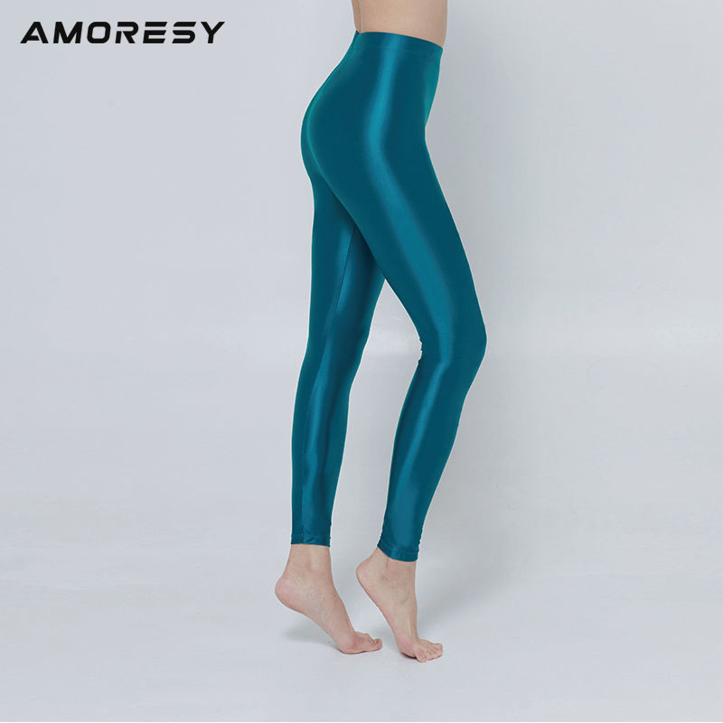 AMORESY Mỏng Bóng Bóng Tơ Thể Hình Quần Legging Nữ Mặc Ngoài Bóng Đến Mắt Cá Chân Co Giãn INS Quần L