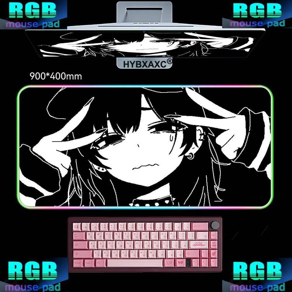 HYBXC Đen Trắng Manga Chuột Miếng Lót Chuột RGB Miếng Lót Bàn Thảm HD Gamer Đèn LED Lớn XXL Kawaii G