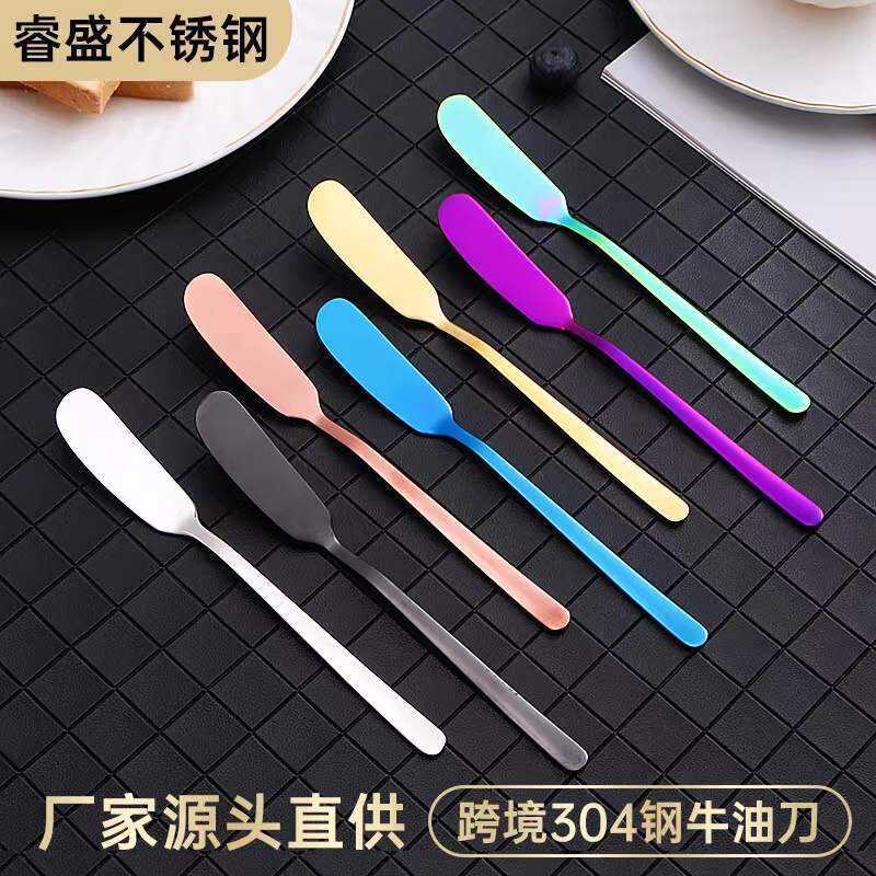 Thép không gỉ 304 Dao Bơ Bánh Mì Vàng Bơ Thìa Mứt Dao Kem Dao Thìa Dao