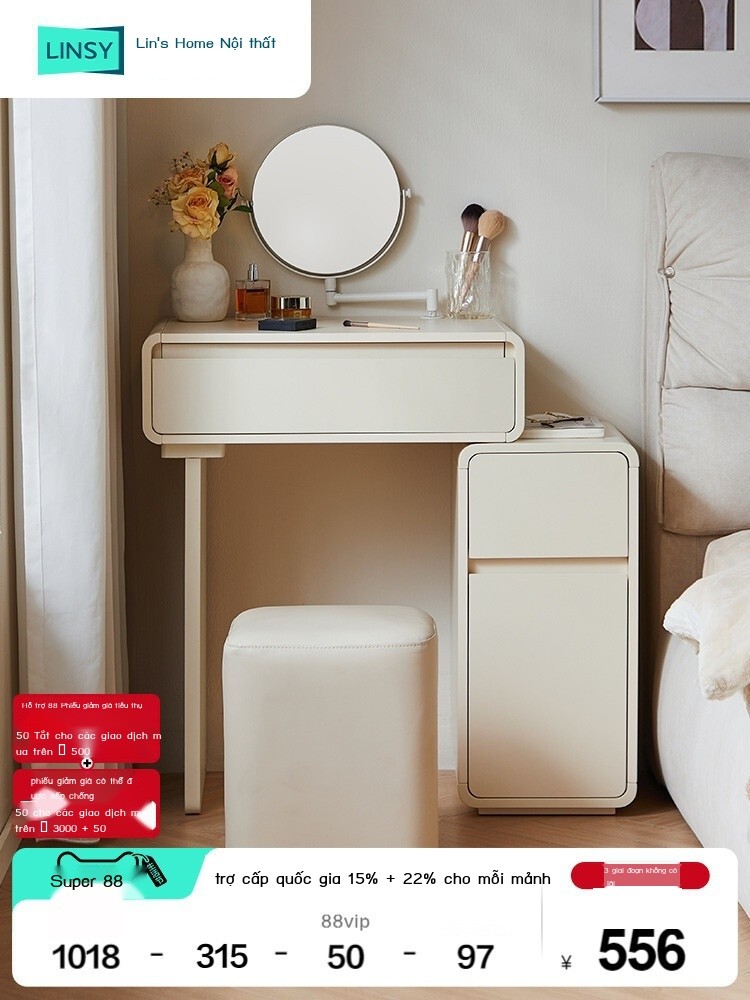 ( rẻ mà chất lượng) Bàn nhỏ cạnh giường của Lin với gương tích hợp, bàn trang điểm hẹp 60cm, bộ sưu
