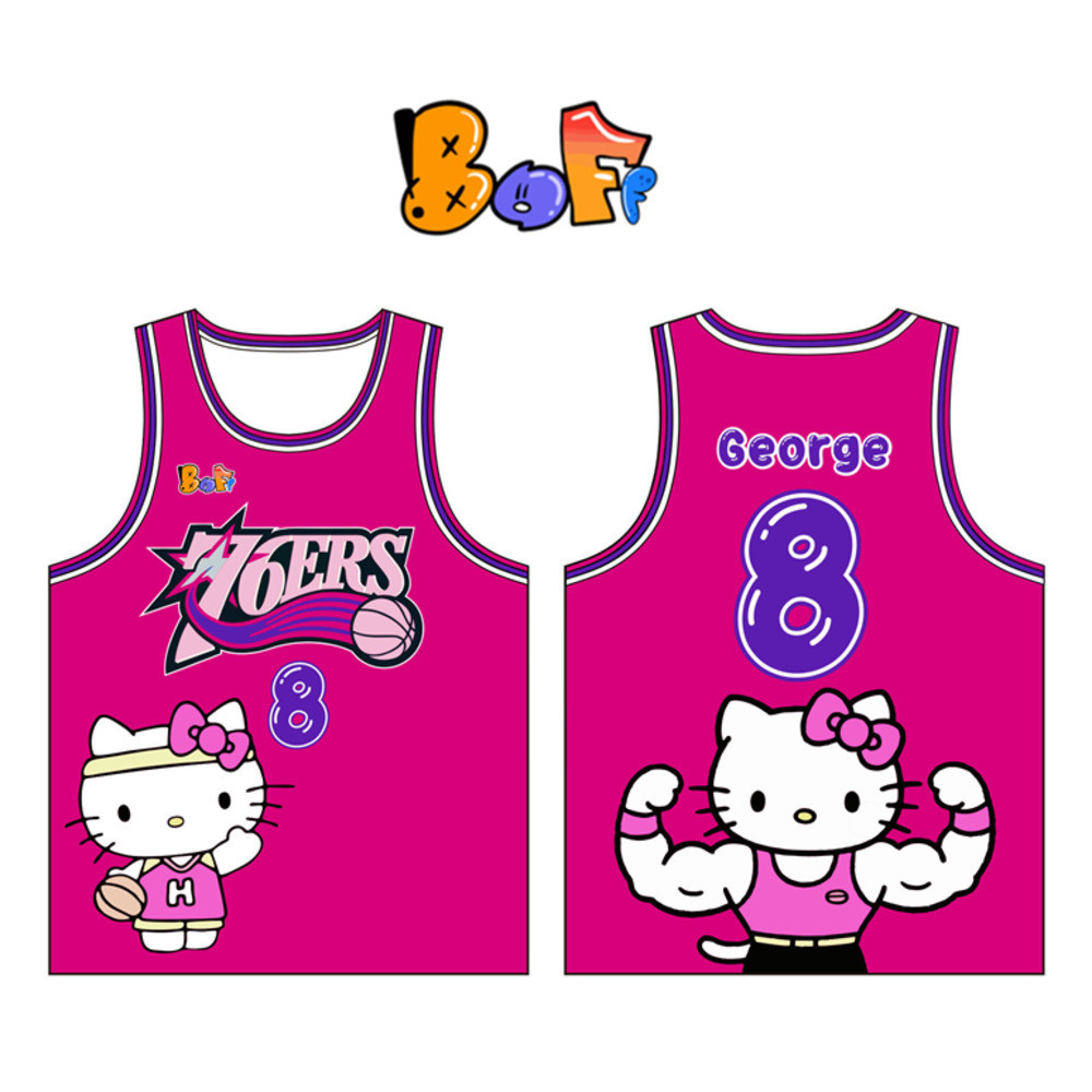 Áo jersey Philadelphia 76ers George, thiết kế hoạt hình Hello Kitty đáng yêu cho bộ đồng phục đội